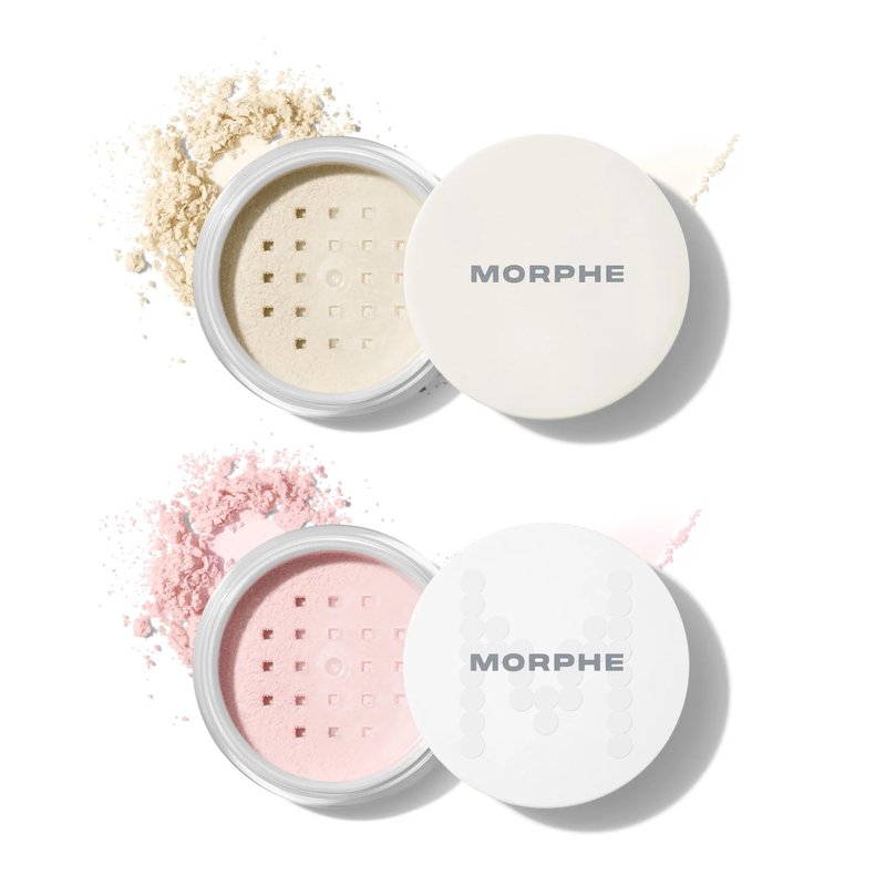Morphe Totally Set Mini Brighten & Set Setting Powder Duo - Lightweight, Talc-Free Powder for Face Makeup Natural Finish - Minimizes Shine for Up to 24HR - Translucent (2 Count)