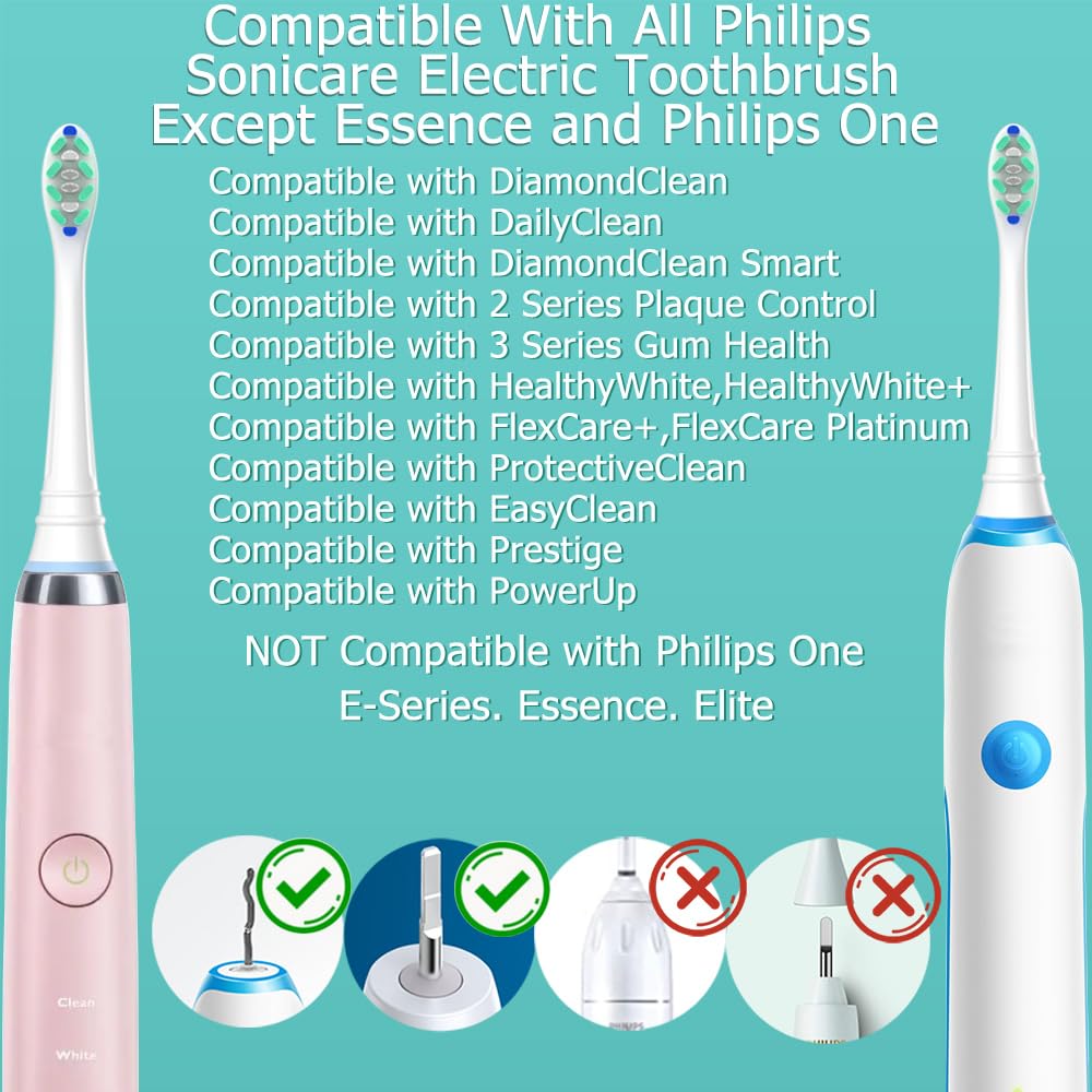 Replacement Heads Compatible with Sonicare Toothbrush, Replacement Brush Head for Philips Sonicare Electric Toothbrush 4100 5100 6100 9900 C2 W3 and More Snap-on Handles White
