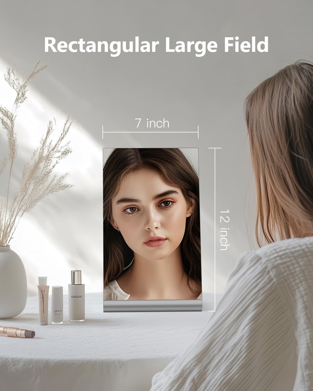 NEZZOE 12"x7" Frameless Flat Makeup Mirror, Free Standing Vanity Mirror for Bathroom Countertop, Desk or Jewelry Display, Perfect for Makeup & Shaving
