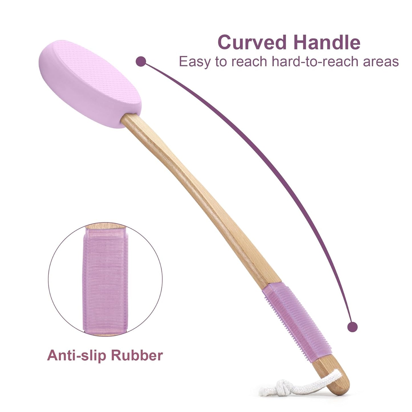Purple Lotion Applicator for Back - 4 Replaceable Pads & Long Handle | Moisturizer & Sunscreen Application Tool