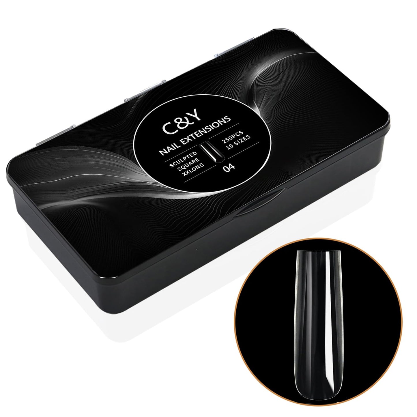 Cycullinyt 250pcs Sculpted XXLong Square Soft Gel Nail Tips, Professional False Nail Tips with Box - 10 Sizes Full Cover Clear Acrylic Press On Fake Nails for Extension Manicure Salon DIY at Home