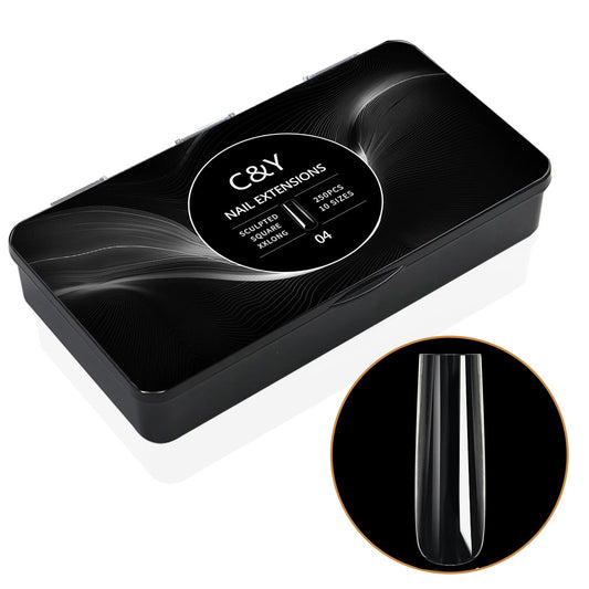 Cycullinyt 250pcs Sculpted XXLong Square Soft Gel Nail Tips, Professional False Nail Tips with Box - 10 Sizes Full Cover Clear Acrylic Press On Fake Nails for Extension Manicure Salon DIY at Home