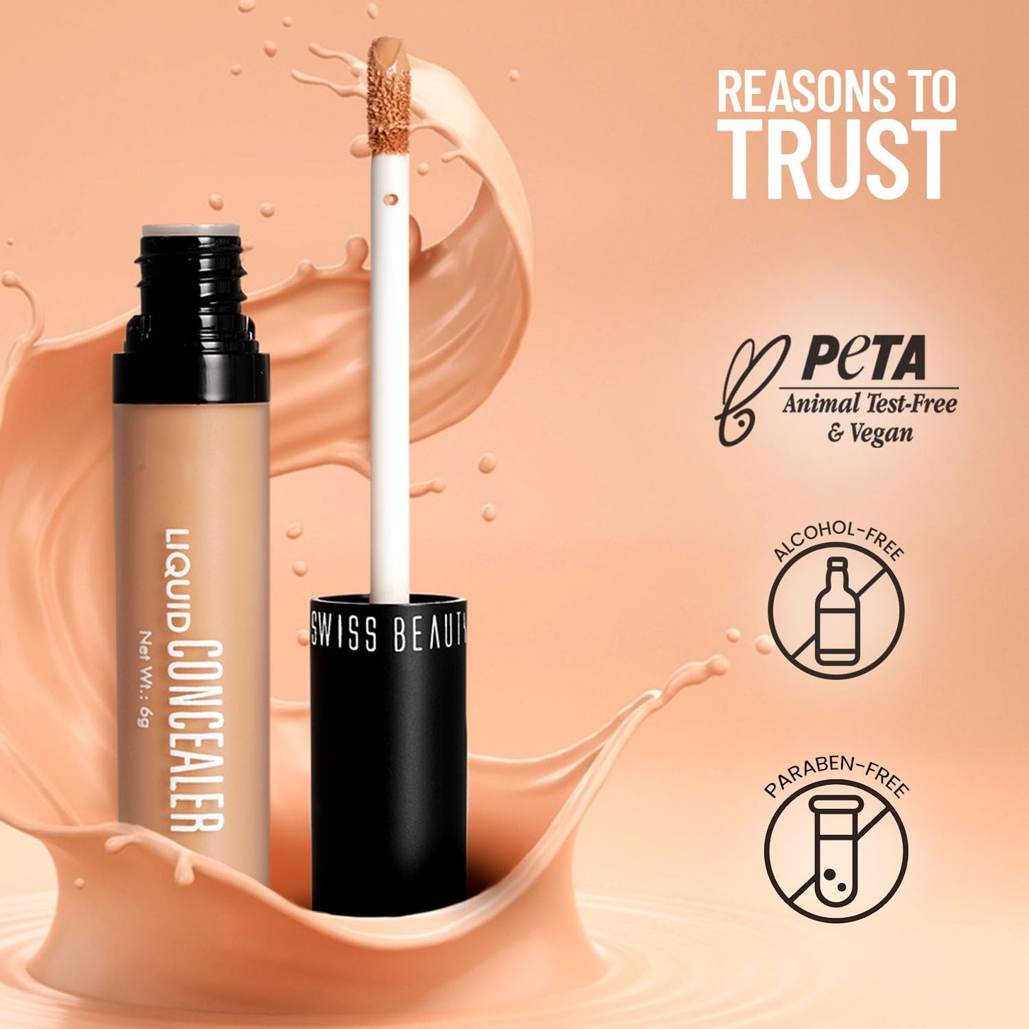 Swiss Beauty Liquid Light weight Concealer with Full Coverage |Easily Blendable Concealer for face makeup with Matte finish | Shade- Medium - Beige, 6g |