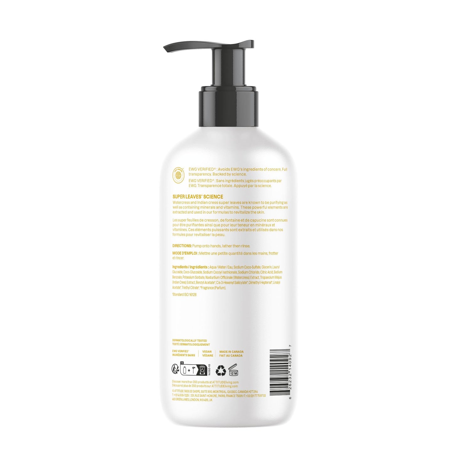 ATTITUDE Liquid Hand Soap, EWG Verified, Plant and Mineral-Based, Vegan Personal Care Products, Earl Grey & Fresh Cucumber Scent, 16 Fl Oz