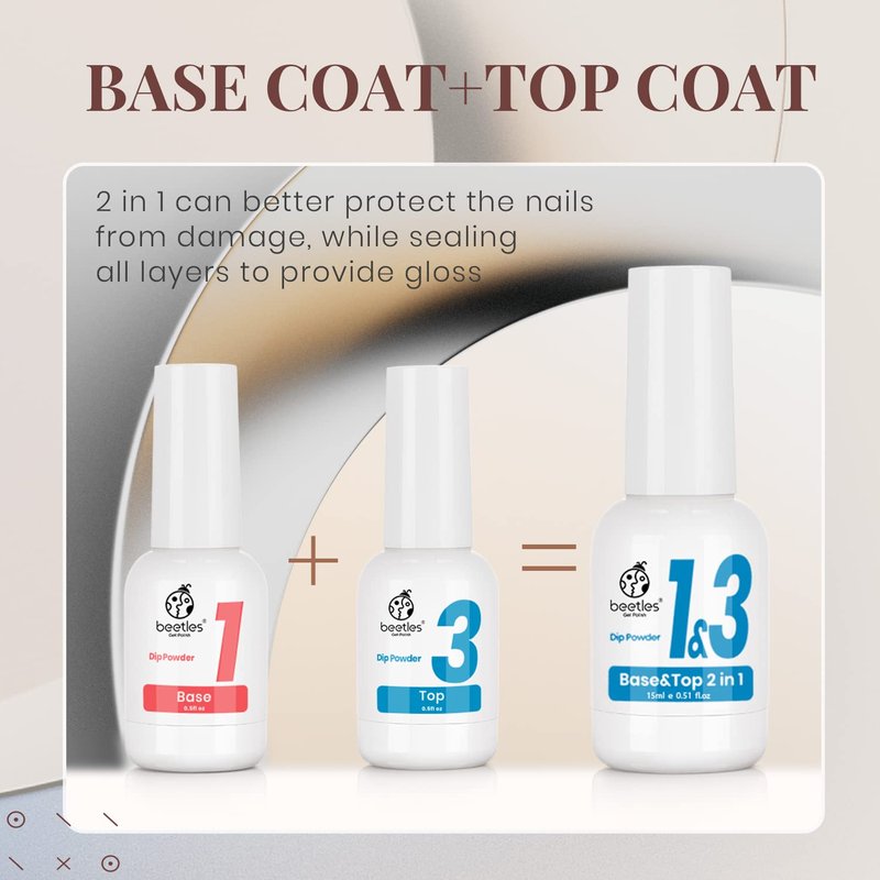 Beetles Dip Powder Liquid Set - 2 In 1 Dip Base & Top Coat and Activator, Nail Dip Liquid Set for Dipping Powders French Nail Design Dip Nail Kit Summer Manicure Gift for Women, 2Pcs 0.51 fl.oz