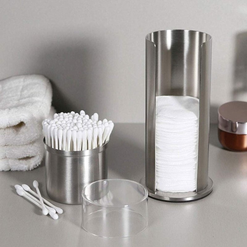 Tomotato Cotton Pad Holder - Stainless Steel Qtip Makeup Removers Dispenser with Lids, 2.9x7.3 inch