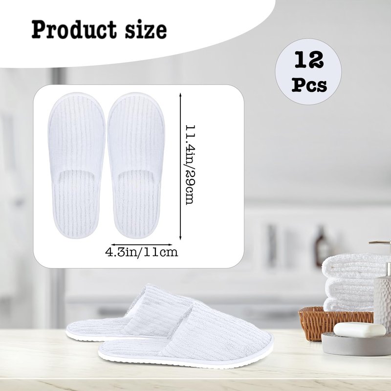 ZSDRTYU 12 Pairs Disposable Slippers for Guests, Closed Toe Coral Fleece Spa Slippers, Thick Sole Non-Slip Bulk House Slippers for Hotel, AirBnB, Travel, Wedding Party (White, One Size Fits Most)
