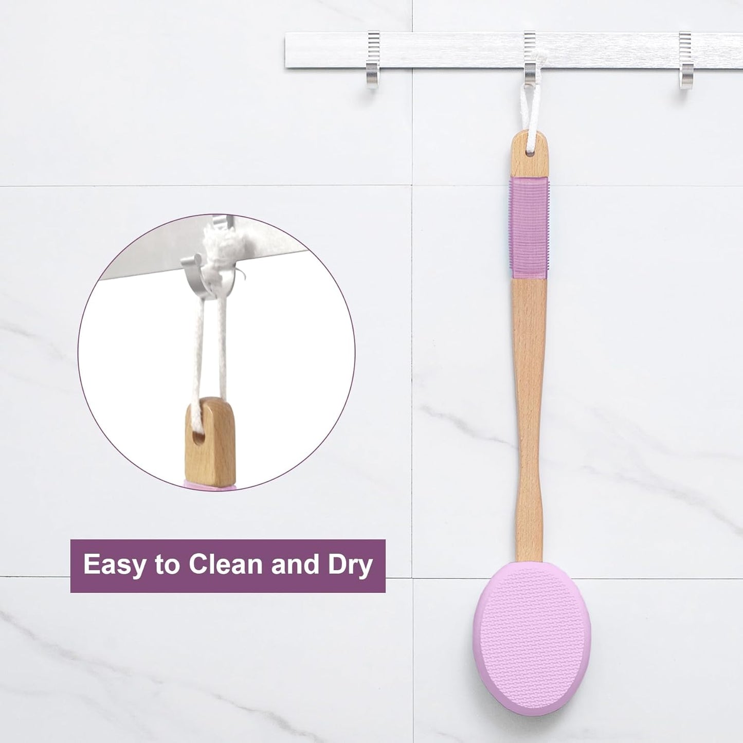Purple Lotion Applicator for Back - 4 Replaceable Pads & Long Handle | Moisturizer & Sunscreen Application Tool