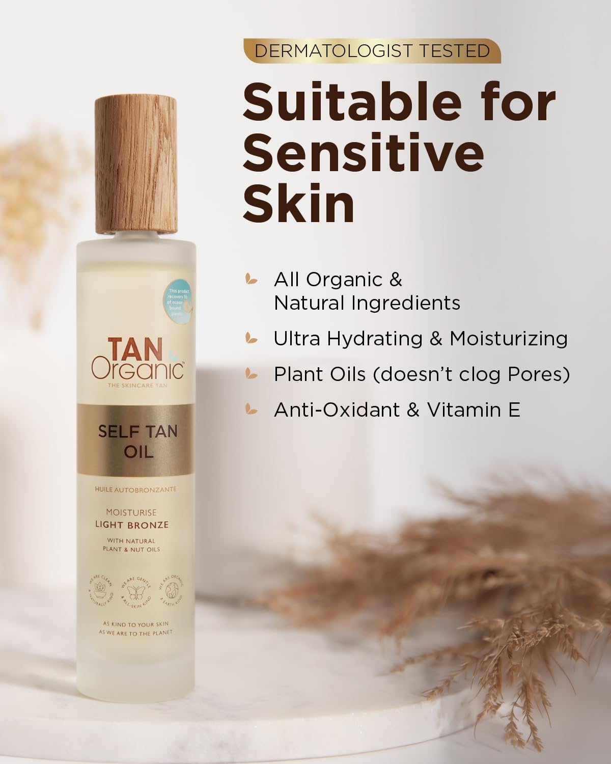 TanOrganic Self Tanning Oil 100ml | Organic Self Tanner for Face & Body | Light Natural-Looking Tan with Vitamin E | No Orange Tint, Streak-Free & Transfer-Resistant