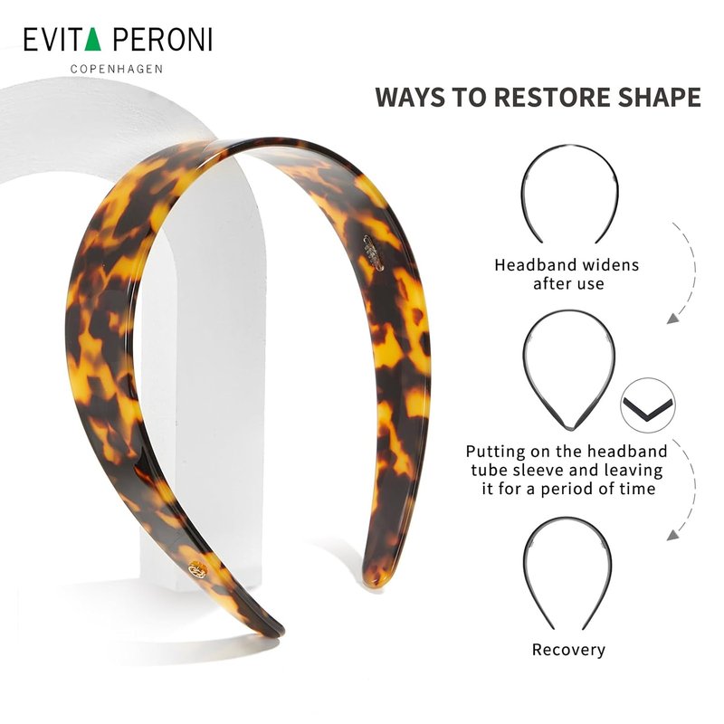 Evita Peroni Wide Headbands for Women - No Slip Acetate Resin Hair Bands | Tortoise Color