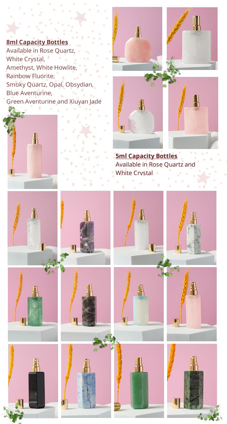 Refillable Perfume Bottle - Healing Crystal - Polished Natural Gemstone - Travel Size (White Crystal, Square)