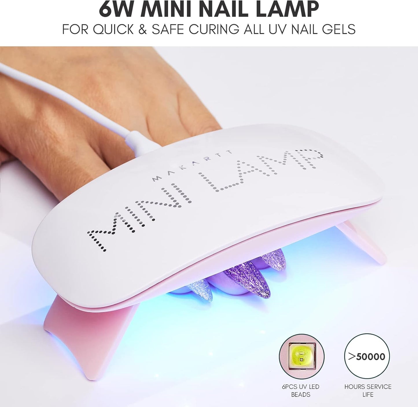 UV LED Nail Lamp - Fast Drying Gel Polish Curing Light with 60S Timer | Mini USB Portable 6W for Home DIY Manicure