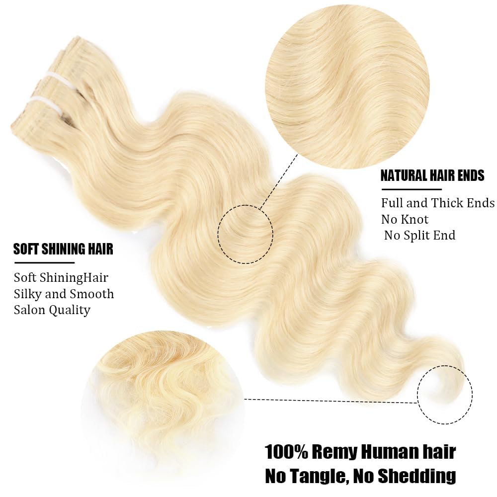 Real Human Hair Clip-In Extensions - 16 Inch Blonde Body Wave | 100% Brazilian Remy, 8pcs, 100g