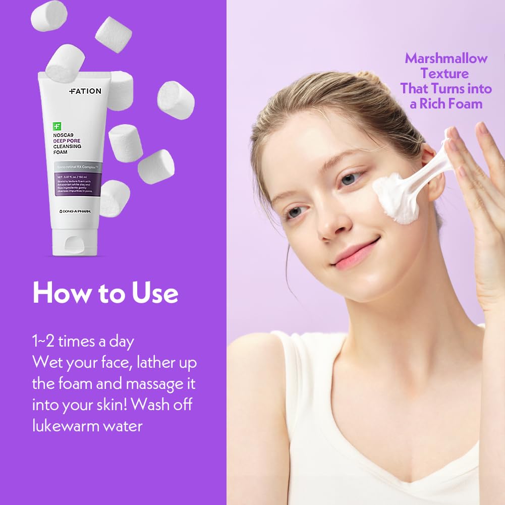 Nosca9 Deep Pore Cleansing Foam for Sensitive Skin | Korean Skincare Face Wash with 17 Amino Acids, White Clay & Patented Pore-Shrinking Ingredient | Deep Cleansing & Moisturizing