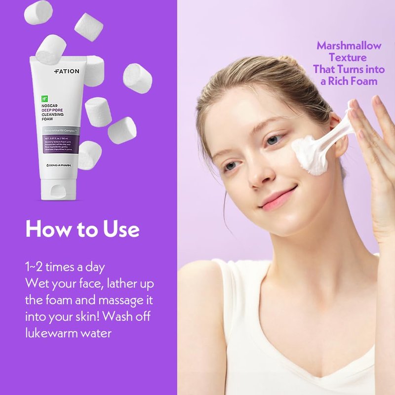 Nosca9 Deep Pore Cleansing Foam for Sensitive Skin | Korean Skincare Face Wash with 17 Amino Acids, White Clay & Patented Pore-Shrinking Ingredient | Deep Cleansing & Moisturizing (5.07 fl. oz)