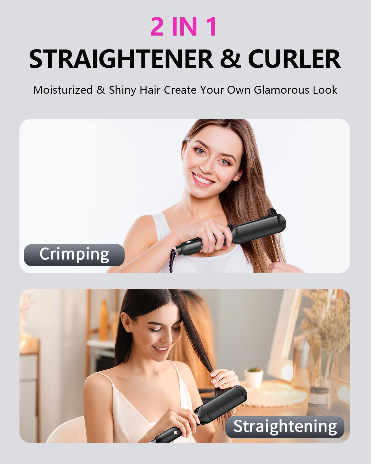 Hair Crimper Waver, Professional Hair Straightener Beach Waves Curling