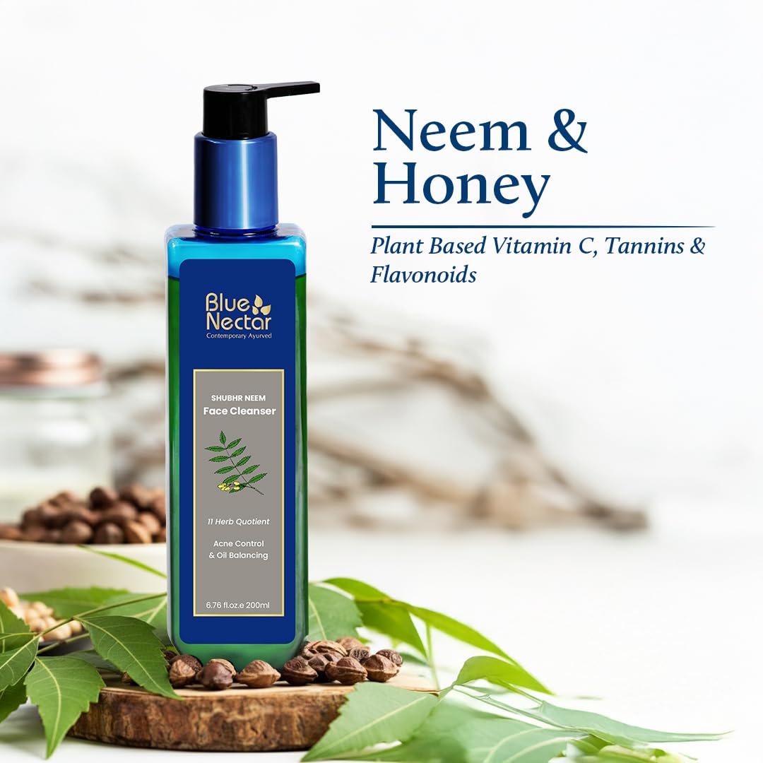 Blue Nectar Vitamin C Face Wash for Women and Men | Anti Acne Face Wash with Neem & Honey | Natural Cleanser for Face with Ayurvedic Herbs (11 Herbs, 6.76 Fl oz)