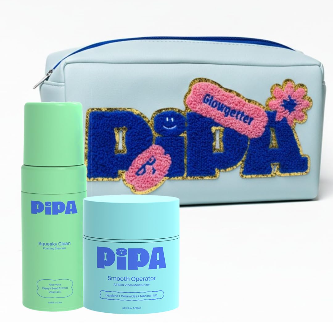 Pipa Skincare Daily Glow Bundle for Kids | Moisturizer, Cleanser & Cute Pouch - Gentle Hydrating Skincare Gift Set
