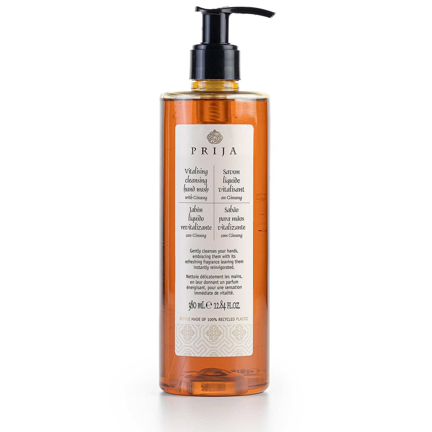 Prija Vitalizing Cleansing Hand Wash with Ginseng (12.84 fl oz) - Invigorating and Revitalizing - Vegan Friendly - Dermatologically Tested - Made with 100% Recycled Bottle (Pack of 2)