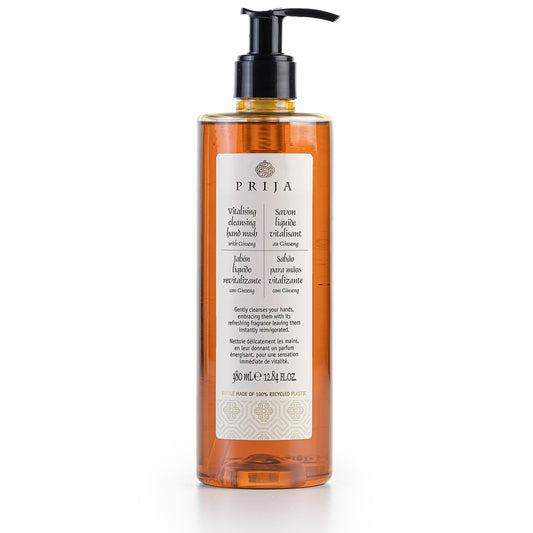 Prija Vitalizing Cleansing Hand Wash with Ginseng (12.84 fl oz) - Invigorating and Revitalizing - Vegan Friendly - Dermatologically Tested - Made with 100% Recycled Bottle (Pack of 2)