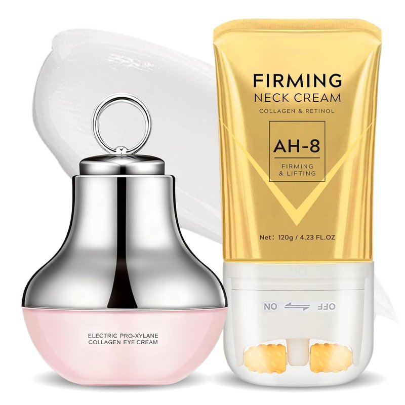 Firming Neck Cream & Electric Eye Massage Cream Bundle - Tightening & Revitalizing Skincare Set for Smooth Fine Lines | 2-Piece