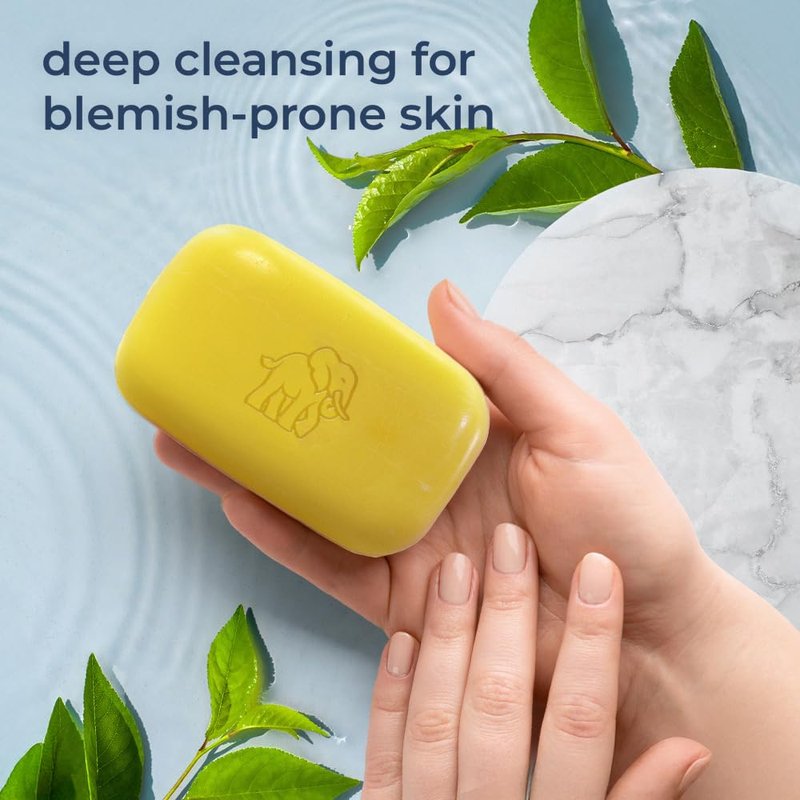 Natural Elephant Dead Sea Sulfur Soap 4.4 oz with Dead Sea Salt, Aloe Vera, Sulphur Face and Body Bar for All Skin Types (5 Pack (22 oz Total))
