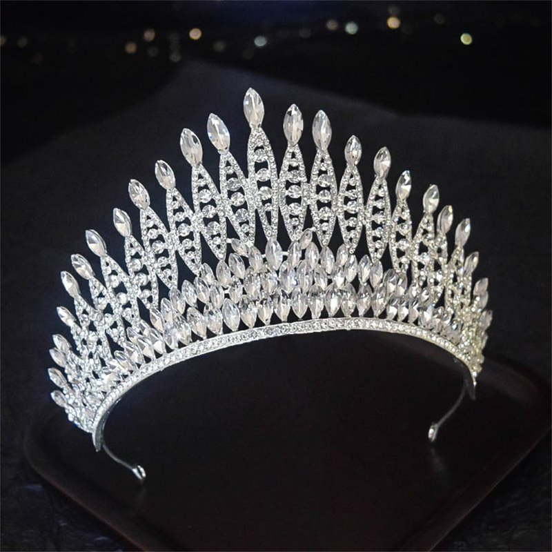Silver Flame Shape Rhinestone Tiara for Women - Sparkling Crystal Crown for Wedding, Pageant, Prom, Quinceanera, Costume and Formal Events