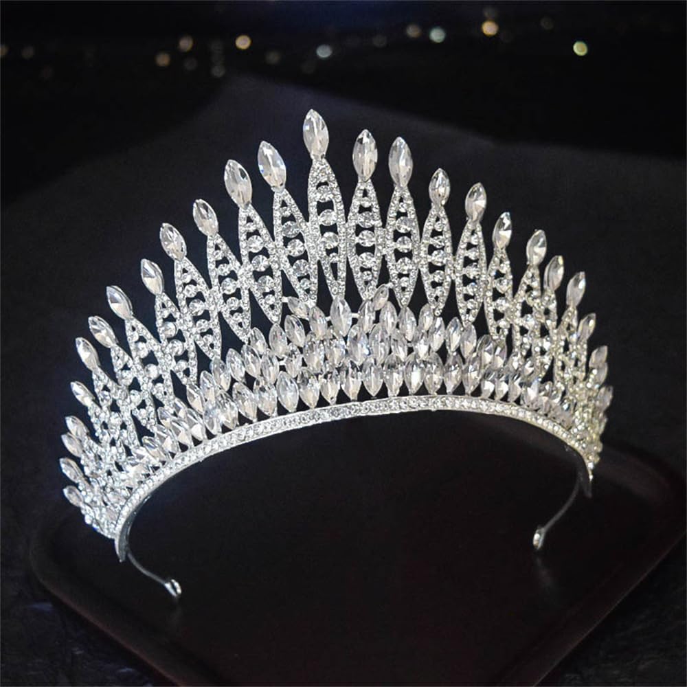 Silver Flame Shape Rhinestone Tiara for Women - Sparkling Crystal Crown for Wedding, Pageant, Prom, Quinceanera, Costume and Formal Events
