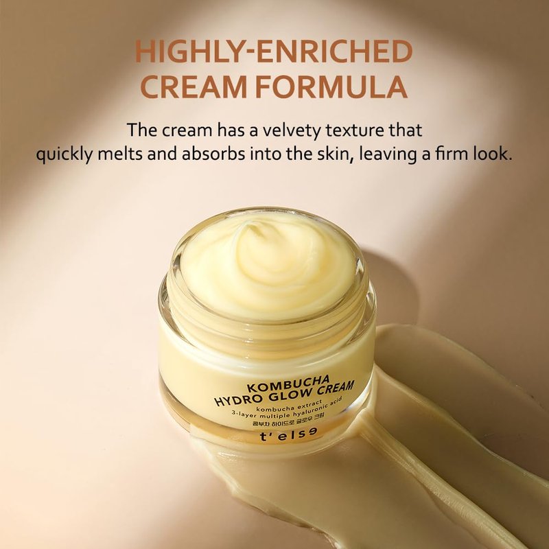 T'ELSE Kombucha Hydro Glow Cream 1.69 fl.oz., Tightening Deep Facial Moisturizing, Vegan, Hydrate and Soften the Skin, 50ml