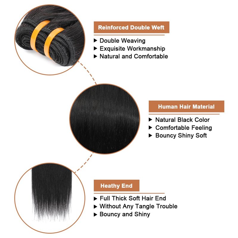 Raw Human Hair Bundles - 100% Burmese Virgin Straight Extensions | Silky Smooth, Can Be Dyed, 14 Inch