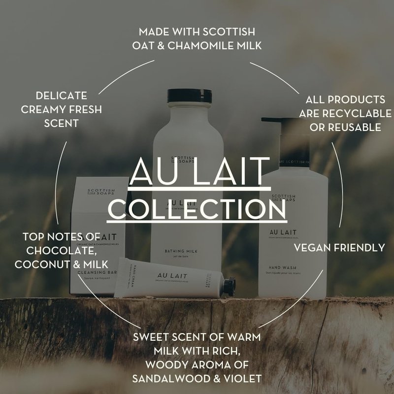 Scottish Fine Soaps Au Lait Hand Wash, White, Vegan Friendly, Creamy Fresh Scent with Chocolate, Coconut, Milk, Sandalwood, Violet Notes, 300ml
