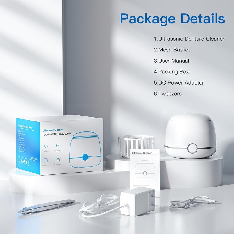Denture Cleaner Machine - 45kHz Ultrasonic Jewelry & Mouthguard Cleaner | 200ml with Timer