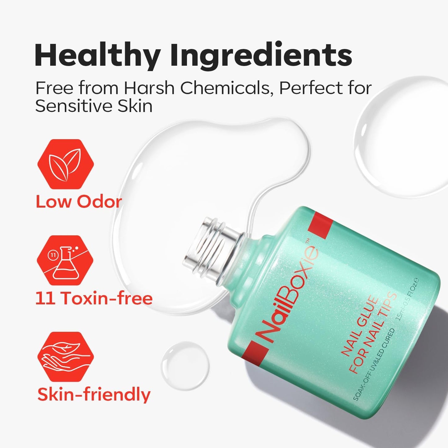modelones Nail Glue for Press Ons, Clear Tips, Acrylic Nails, Need U V Light Cured, 15ML