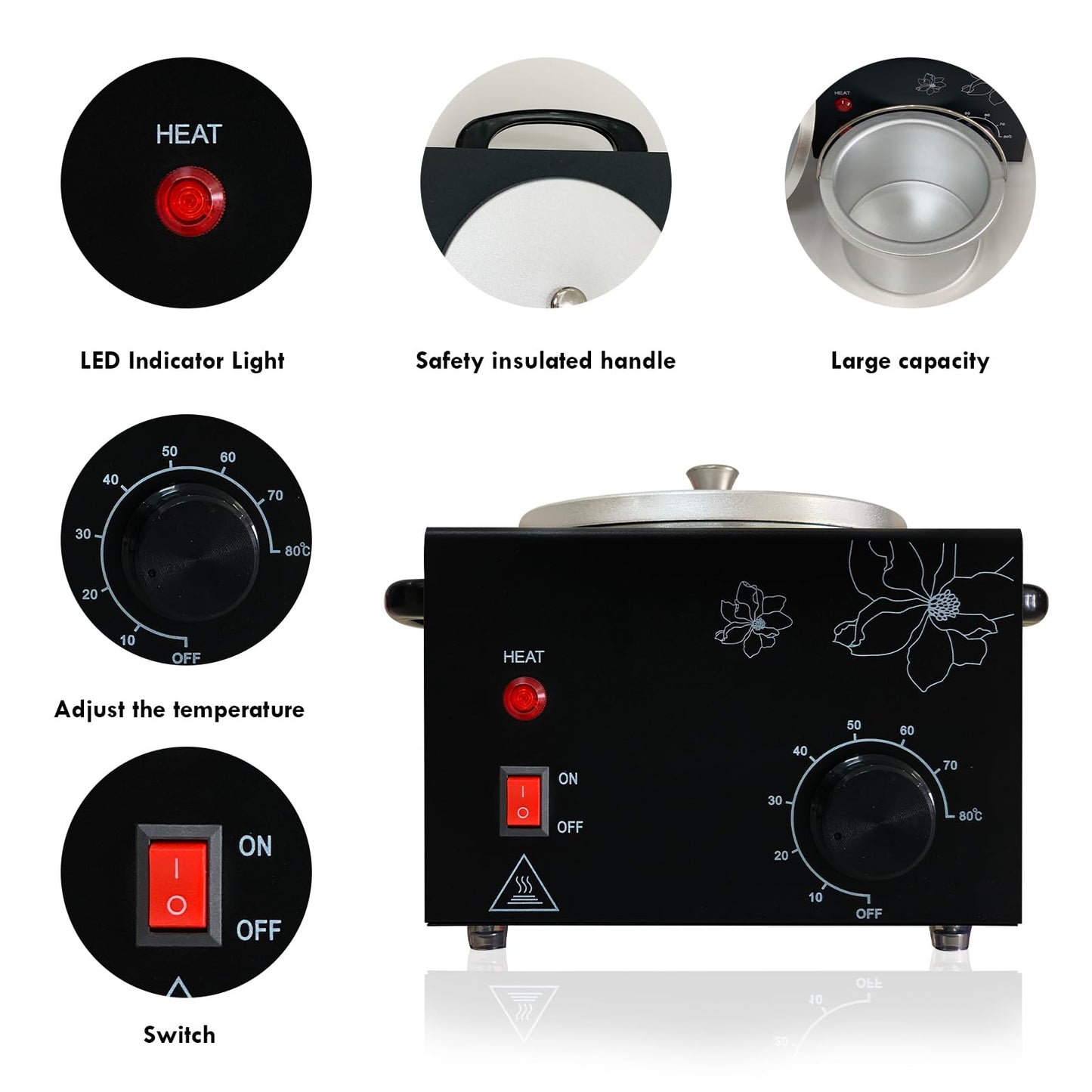 FHATSJ Professional Wax Warmer with Adjustable Temperature for Hair Removal - Electric Melted Wax Beads Heater for Women (Black Single Pot)