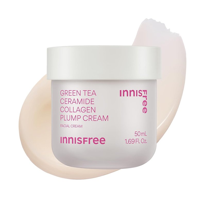 Innisfree Green Tea Ceramide Collagen Plump Cream - Korean Face Moisturizer for Youthful Skin Glow