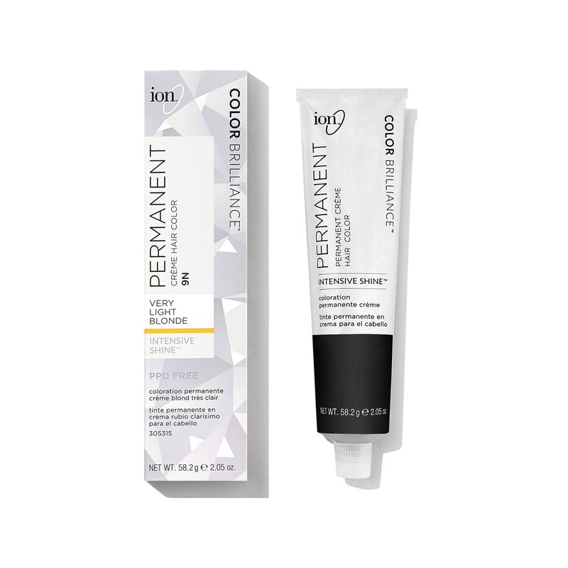 Ion Permanent Creme Hair Color 9N Very Light Blonde, Vegan, Cruelty Free, PPD Free, 100% Gray Coverage, Long Lasting, Fade Resistant Color, 2.05 oz