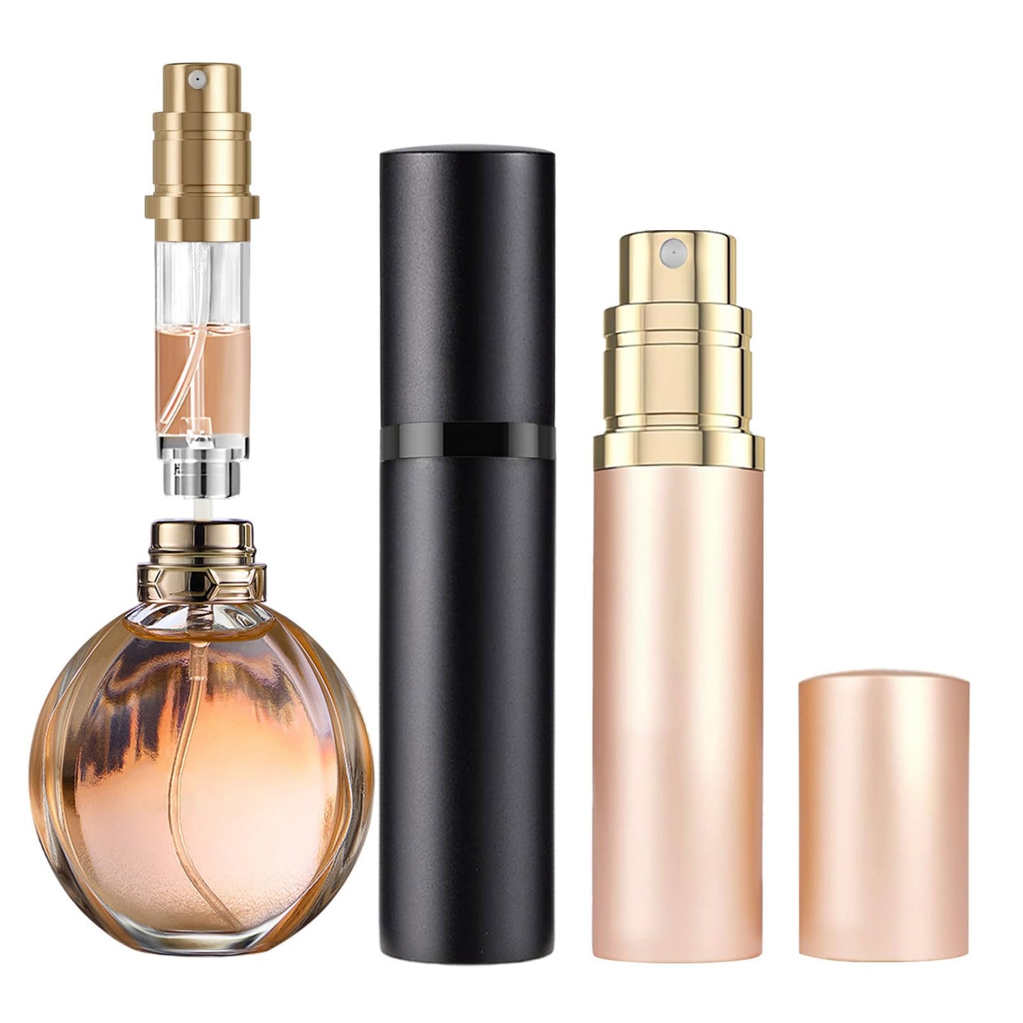 Perfume Travel Refillable Bottle,Perfumes Atomizer Bottle,Mini Cologne Dispenser, Portable Fragrances Sprayer Pocket Size Perfume Container for Women Men Cruise Trip Gift, 5ml (Black & Rose Gold)