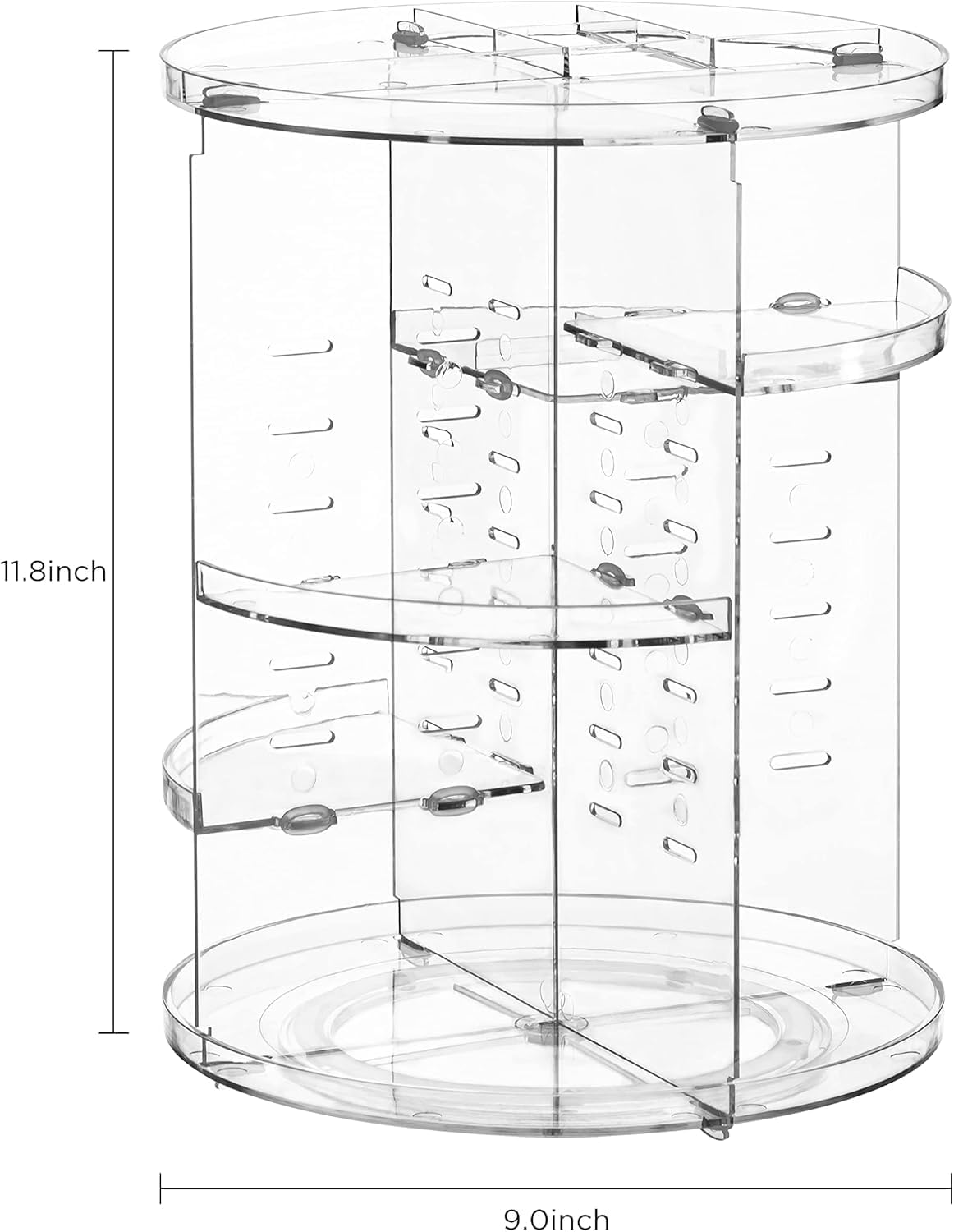 HBlife 360 Rotating Makeup Organizer - Large Capacity Cosmetic Storage | Adjustable Carousel for Vanity, Clear