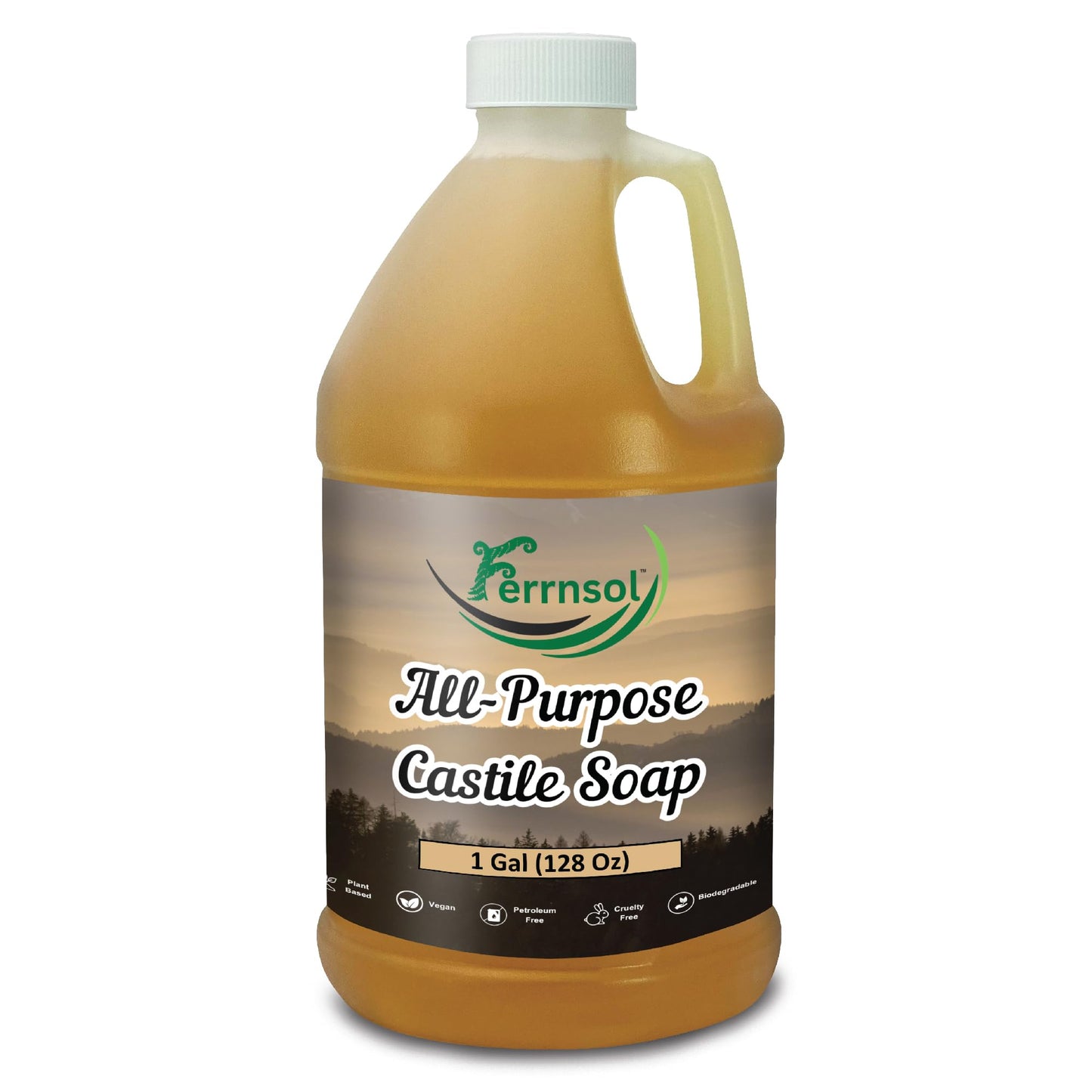 Ferrnsol Pure Castile Liquid Soap, Olive Oil, Unscented, 1 Gallon Refill | Vegan, Cruelty-Free & Biodegradable | Gentle All-Purpose Soap for Face, Body, Hands, Dishes, Pets & Laundry | Made in USA