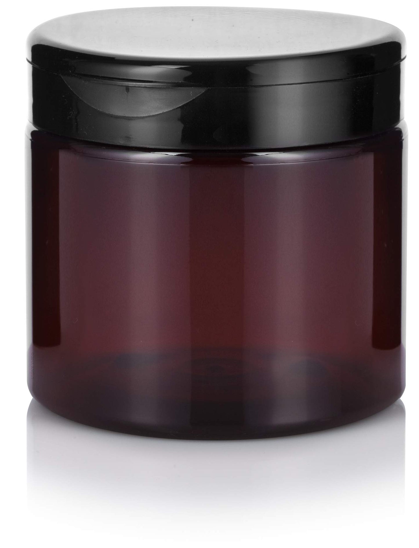 16 oz Amber PET Plastic Refillable Jar with Black Flip Top (6 Pack)
