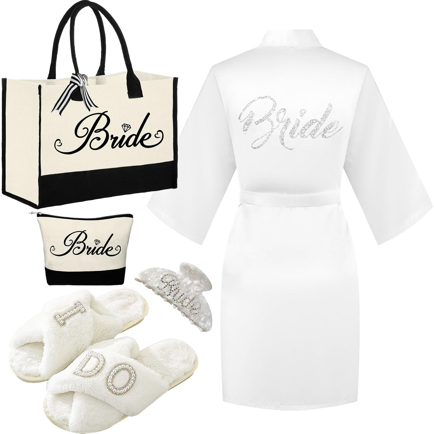 Tkifoda Bride to Be Gifts, Bridal Shower Wedding Gifts, Bride Tote Bag I Do Slippers Robe Hair Clip for Wedding Day