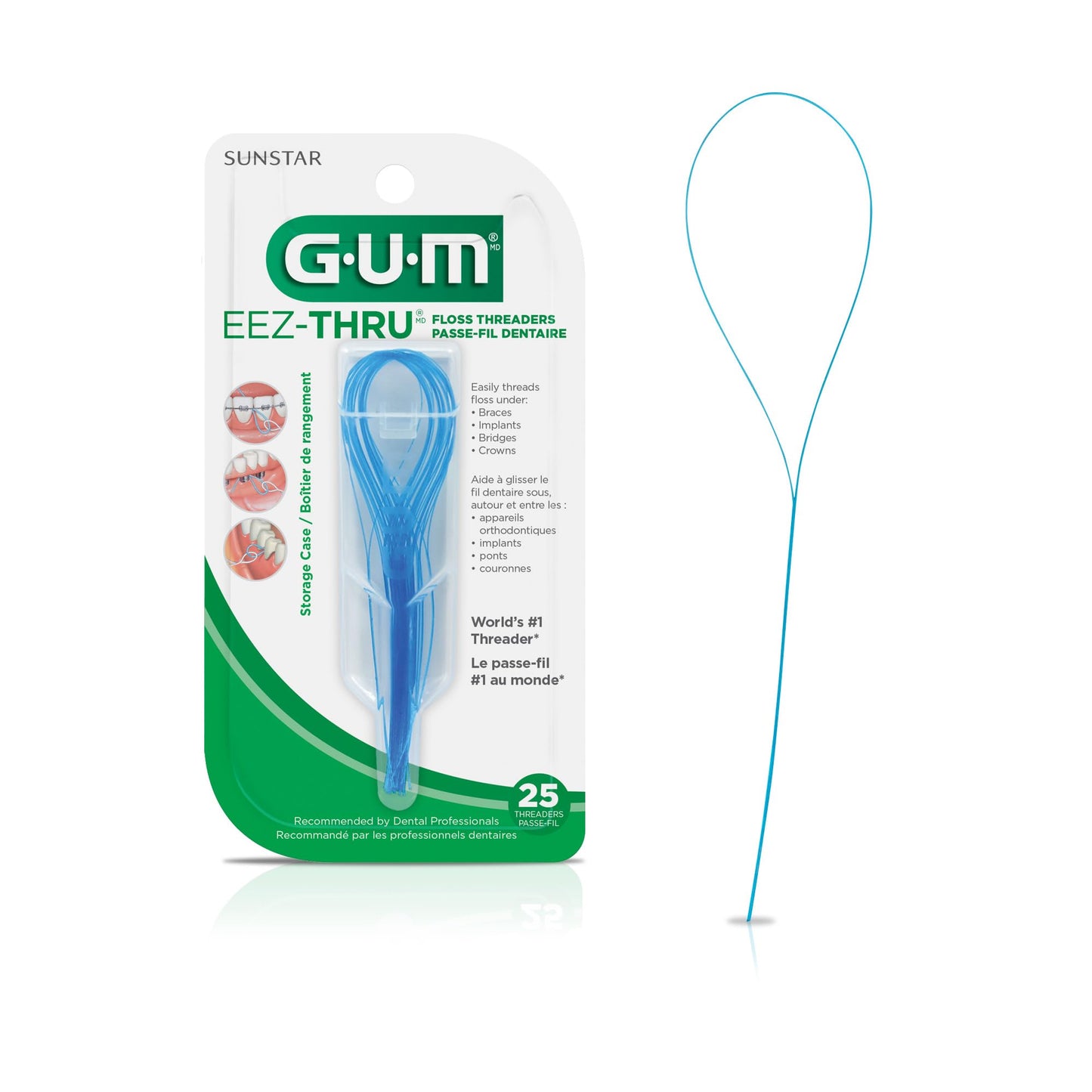 GUM EEZ-Thru Floss Threaders for Braces, Bridges & Implants, Easy Dental Floss Threading, 25 Count