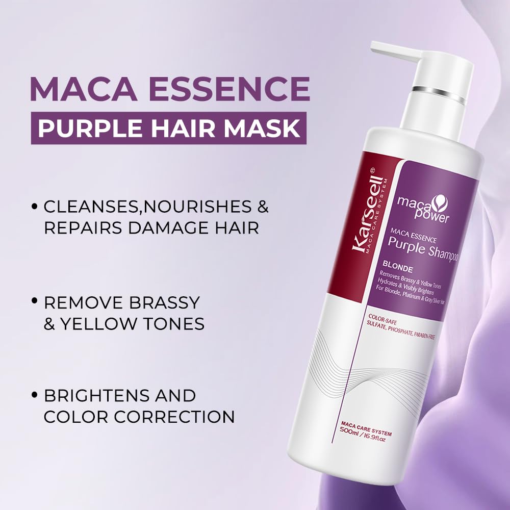 Karseell Purple Shampoo for Blonde Silver Gray Highlighted Hair Professional Neutralizes Brass & Yellow Tones 16.90 oz 500ml