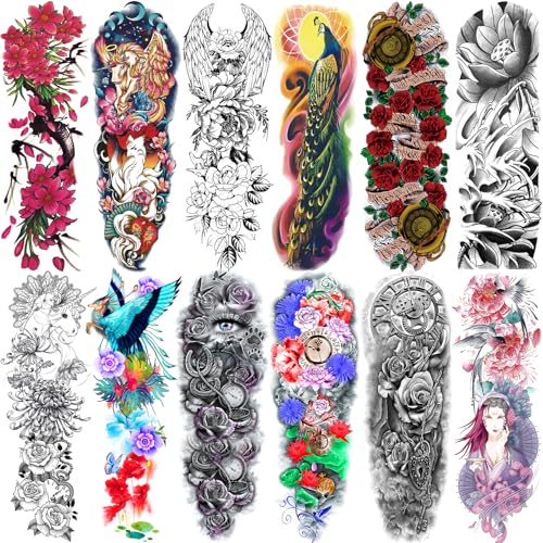 Aresvns Temporary Tattoo Flowers for Women and Kids (L19¡°xW7¡±),Beautiful Sleeve Tattoos Waterproof and Long-Lasting, Full Arm Fake Tattoos for Girls Christmas Gift,for BBQ Pool Beach Party