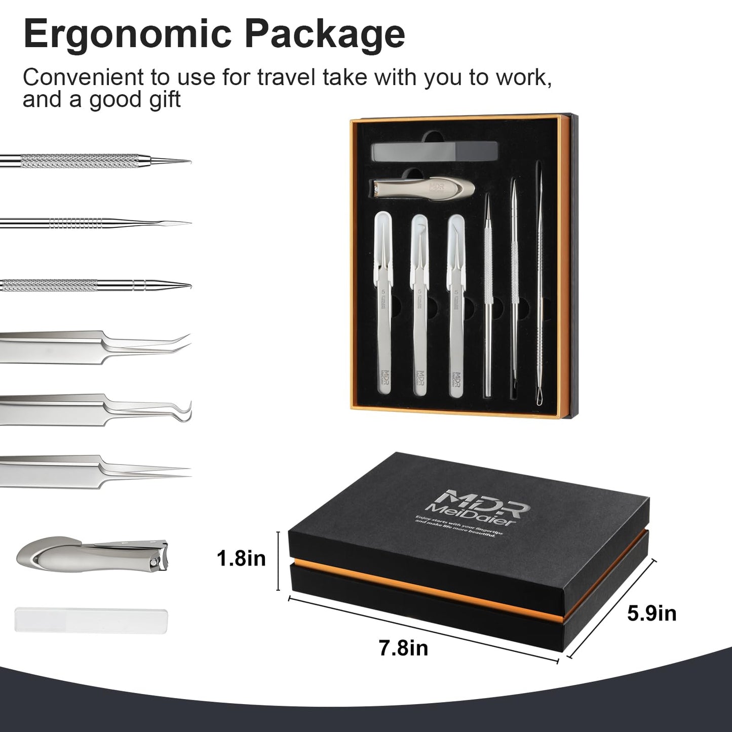 8PCS Professional Salon Grade Blackhead Remover Tool Kit, Comedone Extractor Set for Facial Acne Pimple Blemish Whitehead, Comes with 10X Magnifying Mirror & 20 Alcohol Prep Pads