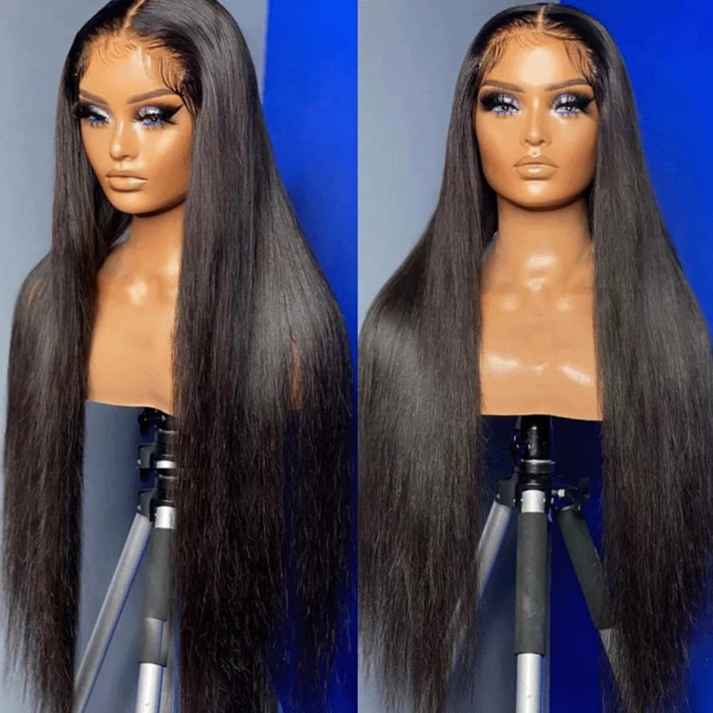 Maycaur 30 Inch Black Synthetic Lace Front Wig with Baby Hair Light Yaki Glueless HD Lace Wig Natural Hairline Pre-Plucked Long Straight Wig for Black Women