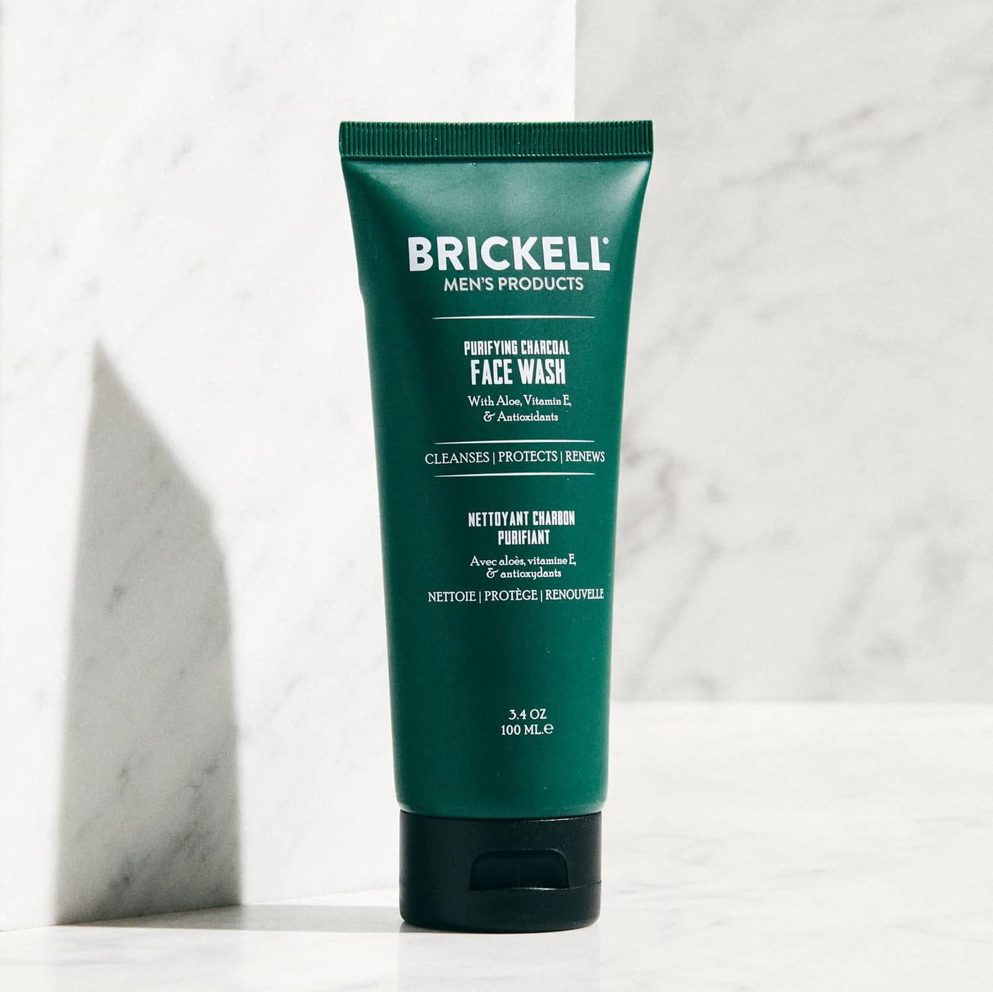 Brickell Men's Purifying Charcoal Face Wash for Men, Daily Facial Cleanser, With Charcoal, Vitamin E, and Hyaluronic Acid, 3.4 Ounce, Scented Men's Face Cleanser