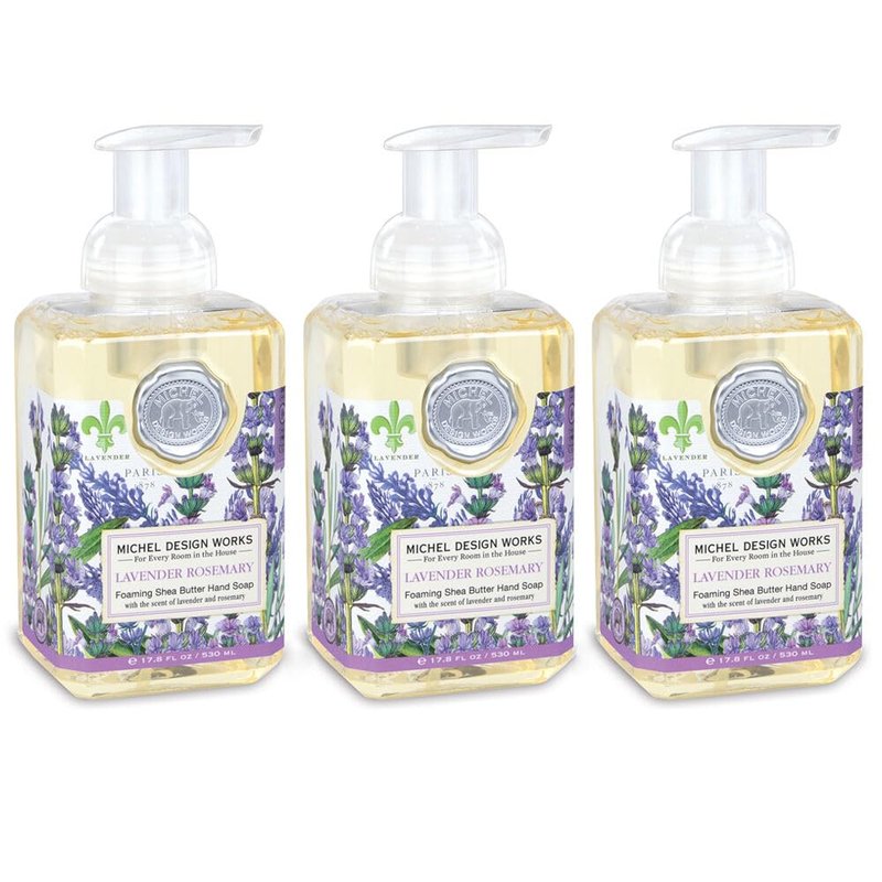 Michel Design Works Foaming Hand Soap, Lavender Rosemary, with Soap Dispenser, 3-Pack, 17.8 Fl oz Each