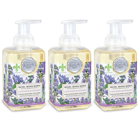 Michel Design Works Foaming Hand Soap, Lavender Rosemary, with Soap Dispenser, 3-Pack, 17.8 Fl oz Each
