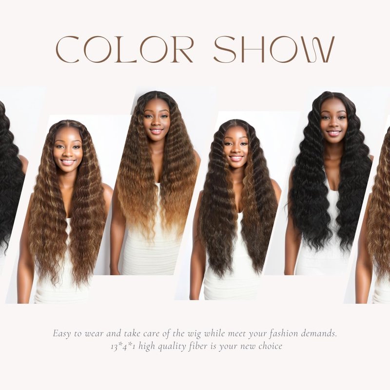 Civrie 30 Inch Lace Front Wigs Synthetic Hair Wigs for Balck Women,13x4x1 T Part Curly Lace Wigs, Ombre Light Brown Crimped Deep Wave Culrs Curly Wigs for Daliy Use, Korean Fiber Curly Wigs